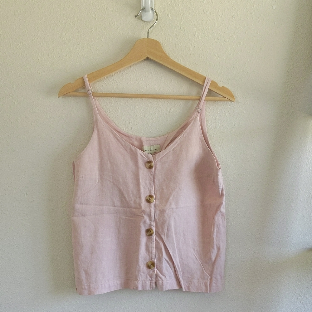 Thread & Supply Spaghetti Strap Linen Blend Tank - Soft Mulberry Mauve Sz XS